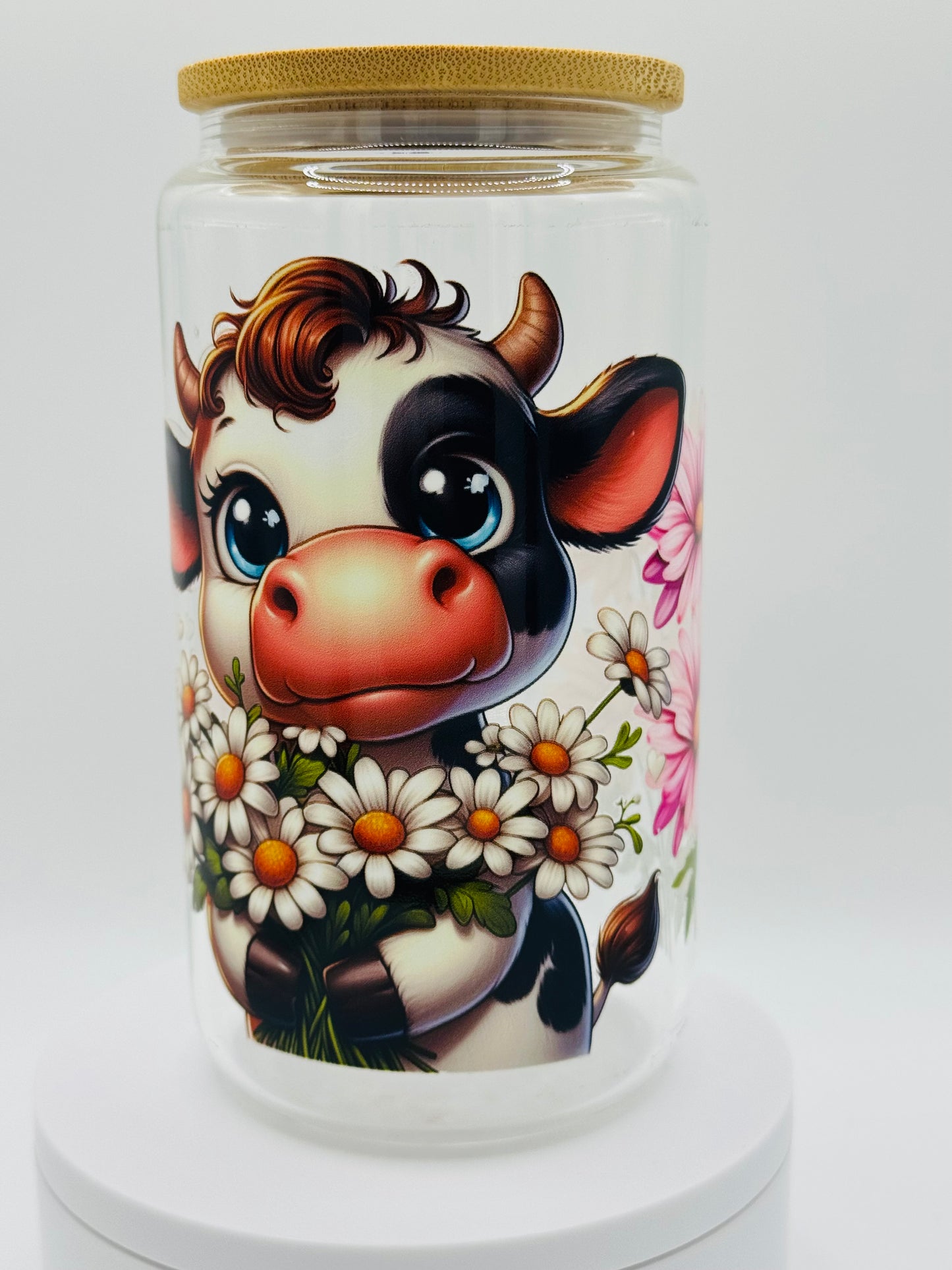 Verre en vitre réutilisable - Vache et ses marguerites 🌼
