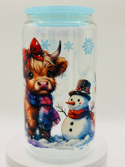 Verre réutilisable - Vache d’hiver avec son ami le bonhomme de neige ⛄️