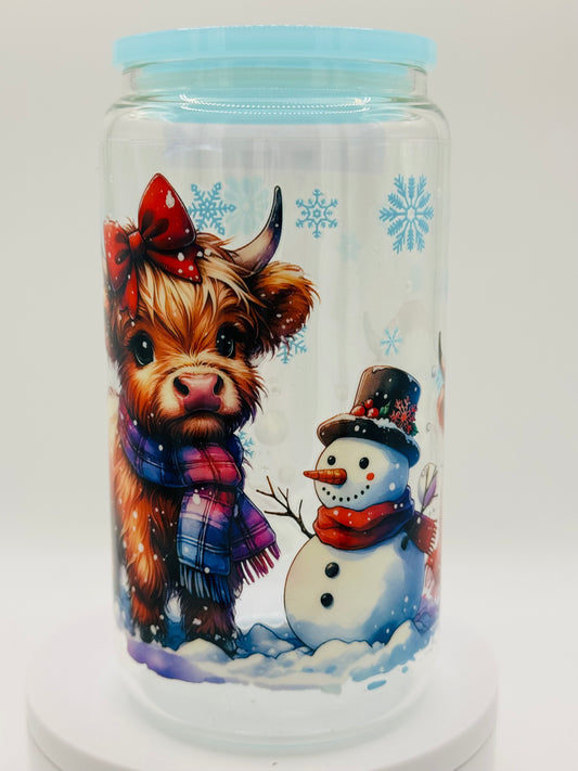 Verre réutilisable - Vache d’hiver avec son ami le bonhomme de neige ⛄️