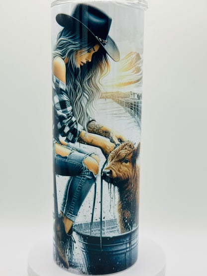 Verre isotherme - Cowgirl avec son veau  🤠