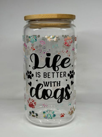 Verre en vitre réutilisable - Life is better with dogs