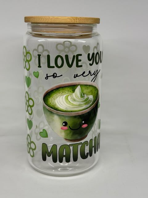 Verre en vitre réutilisable : I love matcha