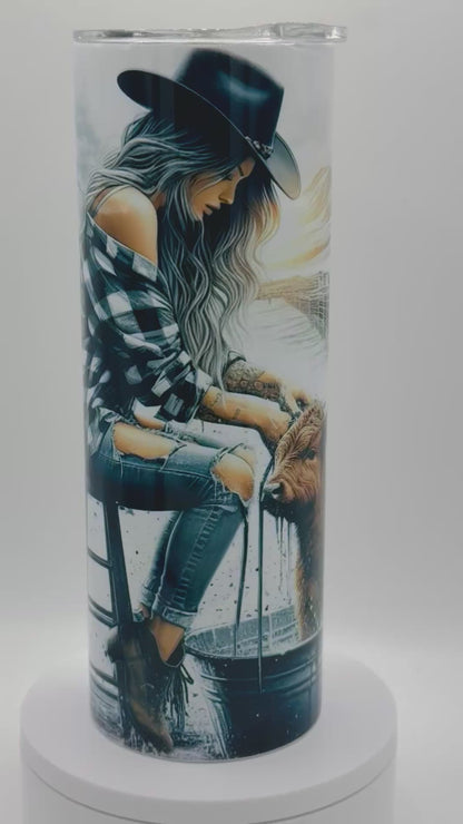 Verre isotherme - Cowgirl avec son veau  🤠