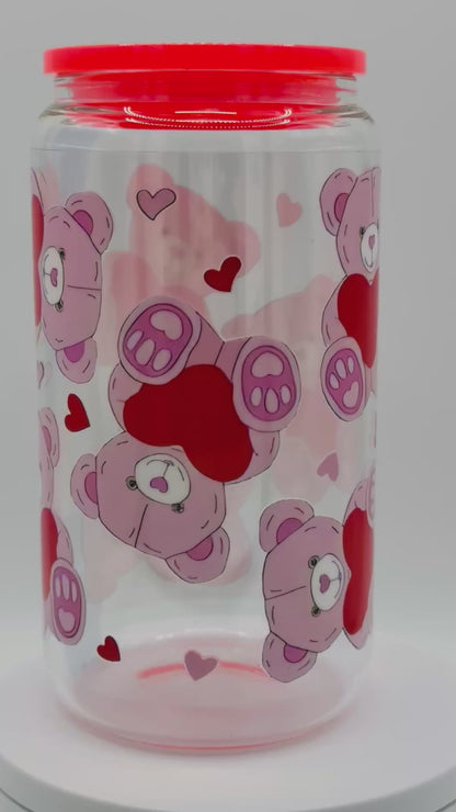 Verre en vitre réutilisable - Ourson rose 🧸