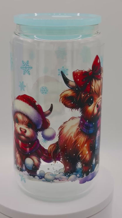 Verre réutilisable - Vache d’hiver avec son ami le bonhomme de neige ⛄️